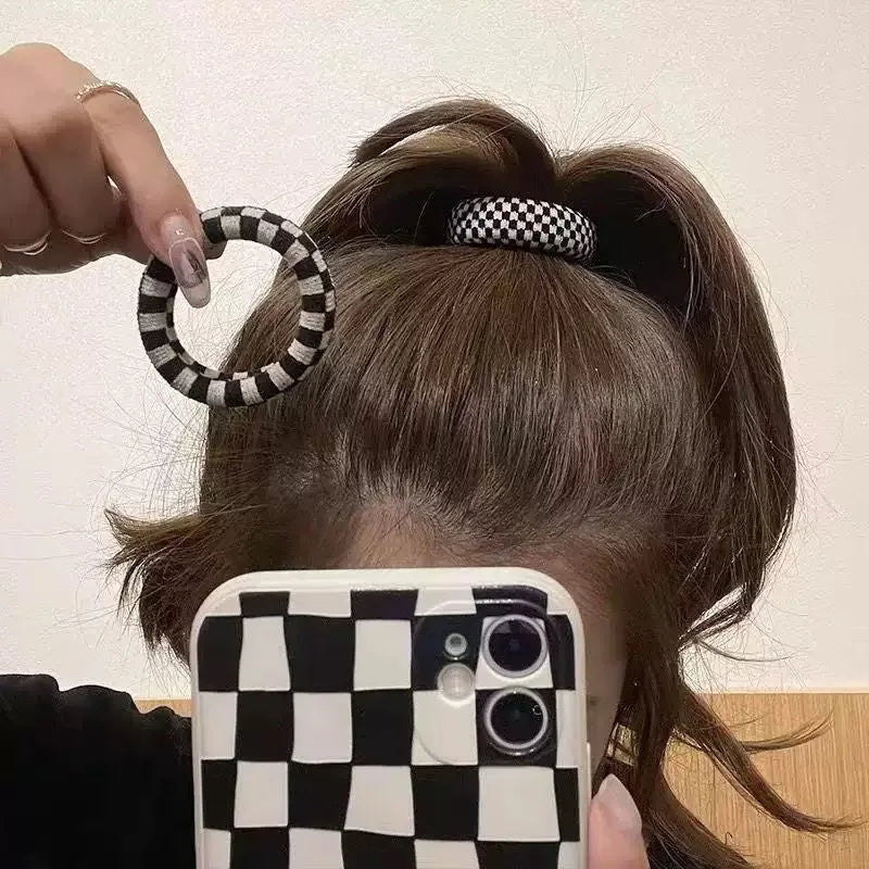 Black And White Striped Thick Hair Tie - High Elasticity Seamless Hair Rope, Simple And Versatile Women'S Hair Accessory