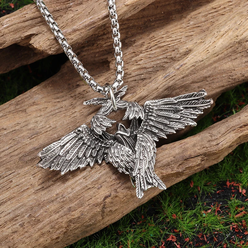 Retro Gothic Mystical Angel Wings Pendant Necklace for Men Women Punk Hip Hop Fashion Jewelry Gift