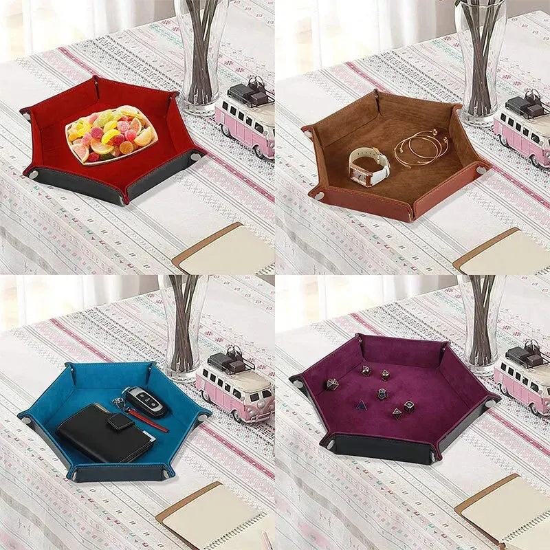 1pc Hexagonal Dice Tray and Miscellaneous Storage Box Board Game Dice Tray Accessories Leather Dice Tower