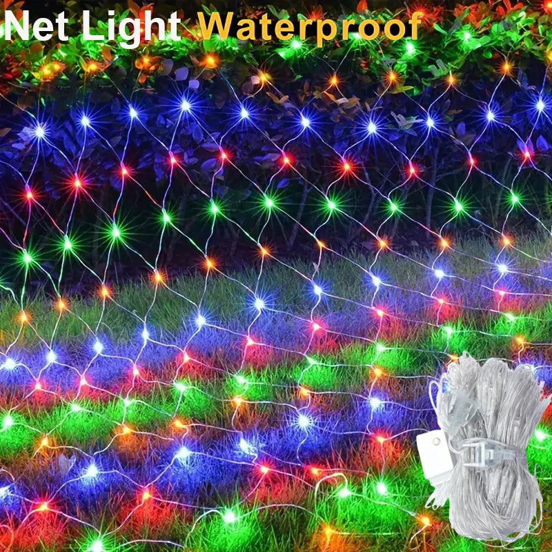 1PC Net Lights Bush Net Lights Outdoor Mesh Lights 8 Modes  Outside Garden Twinkle Lights For Patio Wall Roof Balcony Christmas