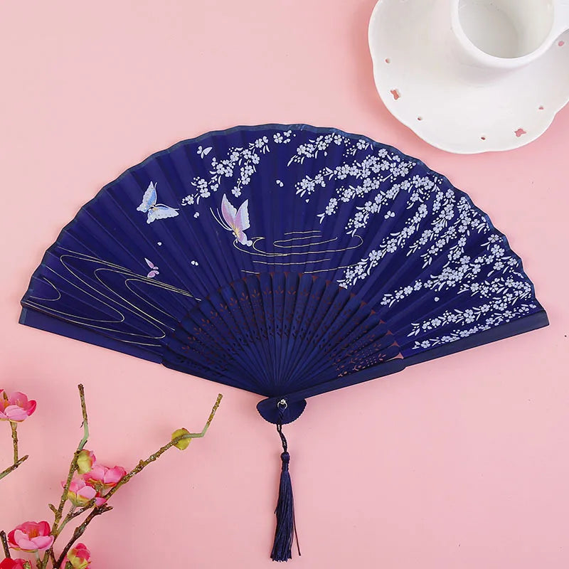 Bamboo Folding Fan silk Chinese Stylefan Hand Held Anitque Art Craft  Japnese Summer Female Dance Home decoration Party ventila