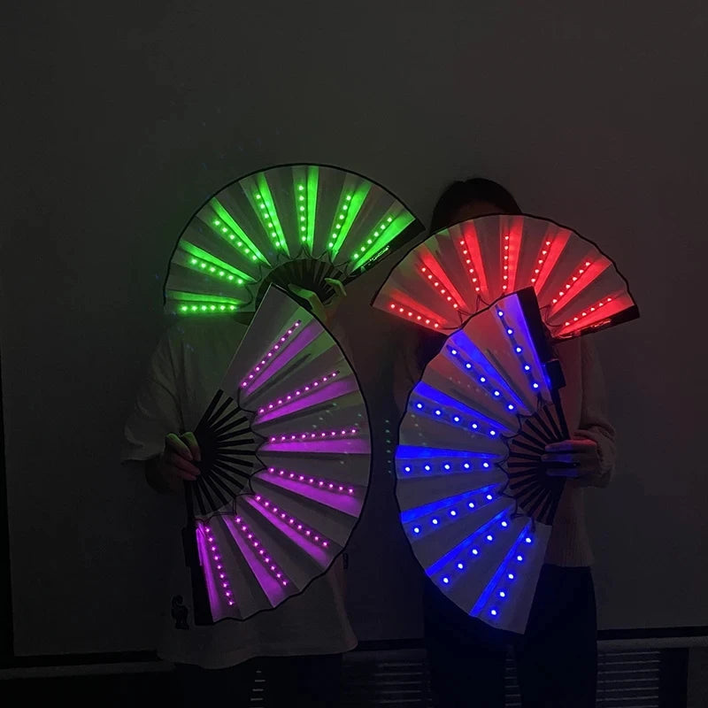 Glow Folding Led Fan Dancing Light Fan Night Show Halloween Christmas Rave Festival Accessories Glow In The Dark Party Supplies