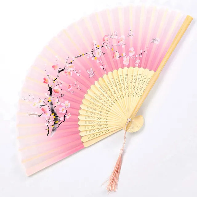 Bamboo Folding Fan silk Chinese Stylefan Hand Held Anitque Art Craft  Japnese Summer Female Dance Home decoration Party ventila