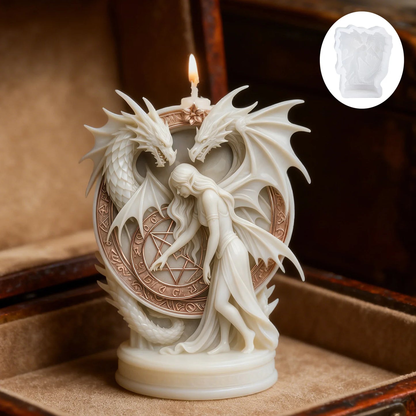 Fantasy Dragon and Elf Girl Candle Mold, DIY Scented Candle Mold, High Temperature Resistant, Soft and Easy-to-Demold Resin Plas