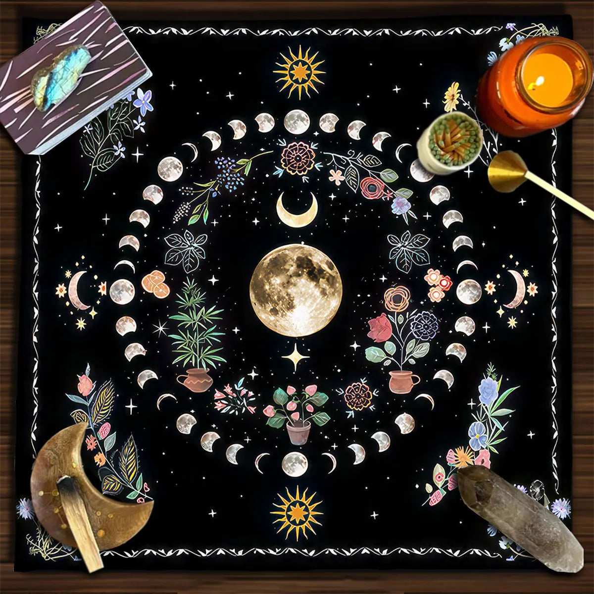 Mystical Colorful Sun and Moon Tarot Card Tablecloth Astrological Divination Altar Cloth Card Game Mat Witchcraft Witchy Decor