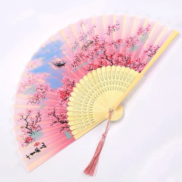 Bamboo Folding Fan silk Chinese Stylefan Hand Held Anitque Art Craft  Japnese Summer Female Dance Home decoration Party ventila