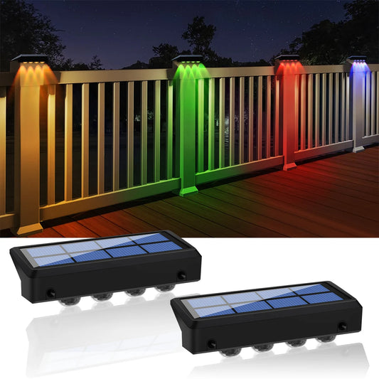 2pcs Solar Fence Lights RGB Color Changing/Warm White LED Solar Step Lights Outdoor Wall Lights IP65 Waterproof Decor Lamp