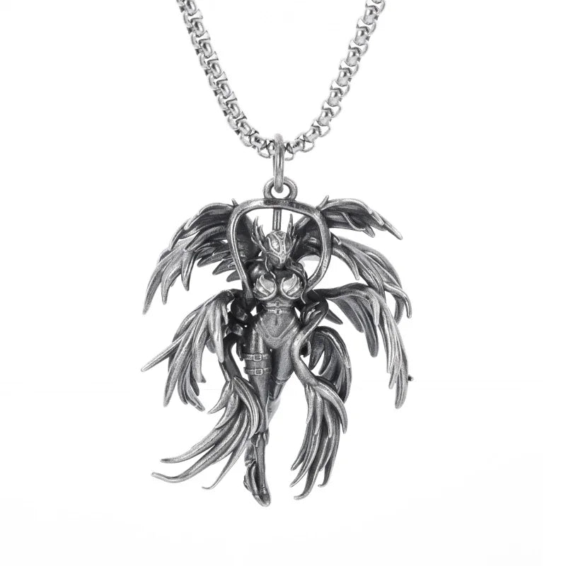 Retro Gothic Mystical Angel Wings Pendant Necklace for Men Women Punk Hip Hop Fashion Jewelry Gift