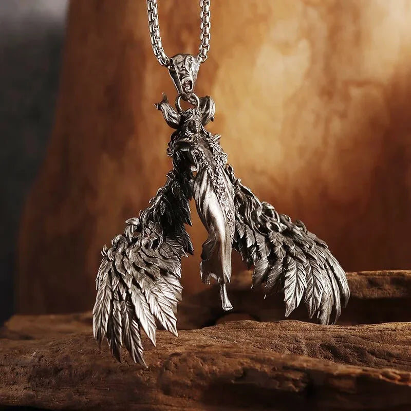 Retro Gothic Mystical Angel Wings Pendant Necklace for Men Women Punk Hip Hop Fashion Jewelry Gift