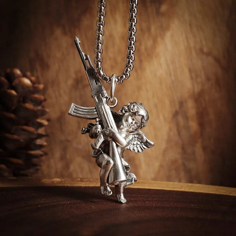 Classic Angel Pendant Necklace Handmade Seraph Prayer Pendant Long Chain Necklace Men Women Jewelry Anniversary Gift