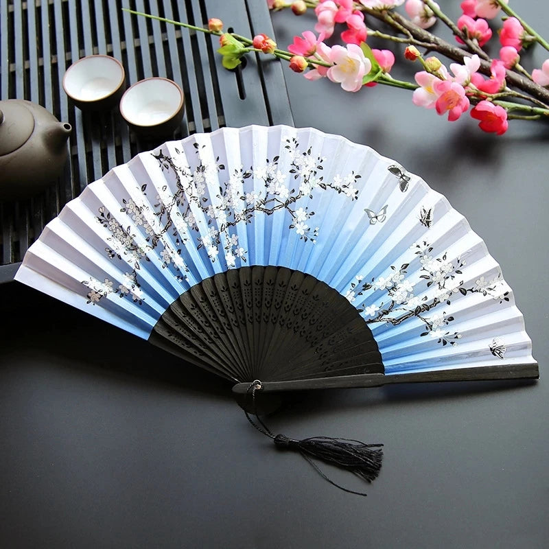 Bamboo Folding Fan silk Chinese Stylefan Hand Held Anitque Art Craft  Japnese Summer Female Dance Home decoration Party ventila