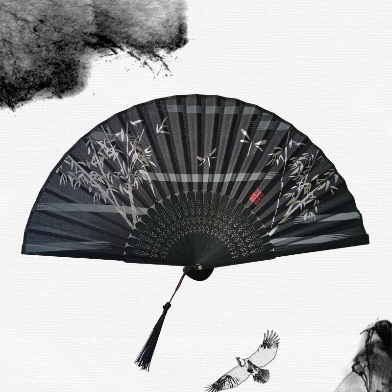 Bamboo Folding Fan silk Chinese Stylefan Hand Held Anitque Art Craft  Japnese Summer Female Dance Home decoration Party ventila