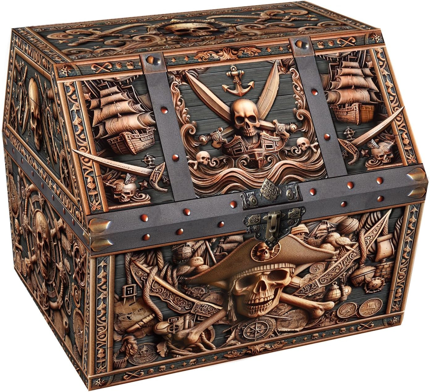 Pirate Skull Treasure Box - 9X9.3X8 Large Pirate Treasure Chest for Classroom Chirstmas Treasures Box Rewards Chest Toys and Storage Perfect Classroom Treasures Boxes for Students