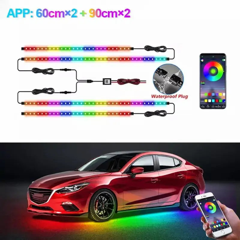 BLALION Flexible Car Underglow Light Strip 12V LED Underbody Ambient Light with App Control Neon Auto Decorative Atmosphere Lamp