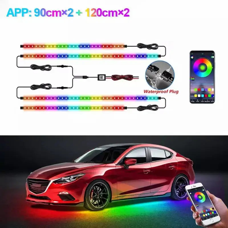 BLALION Flexible Car Underglow Light Strip 12V LED Underbody Ambient Light with App Control Neon Auto Decorative Atmosphere Lamp