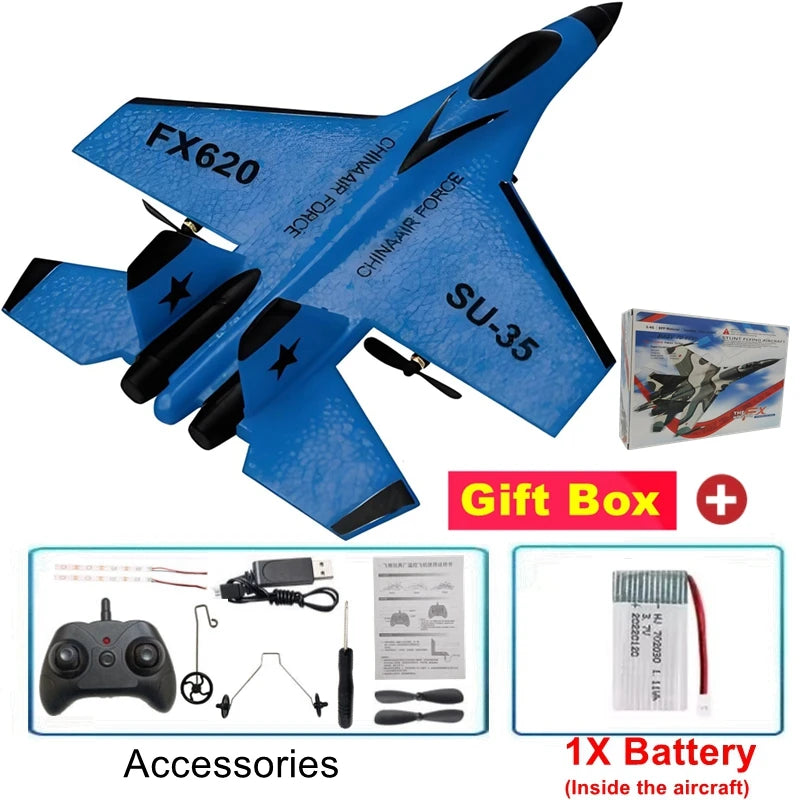 Remote Control Airplane SU35 RC Plane Foam Aircraft with LED 2.4G Radio Fighter Glider Outdoor Flying Toy Gift for Adult Kid