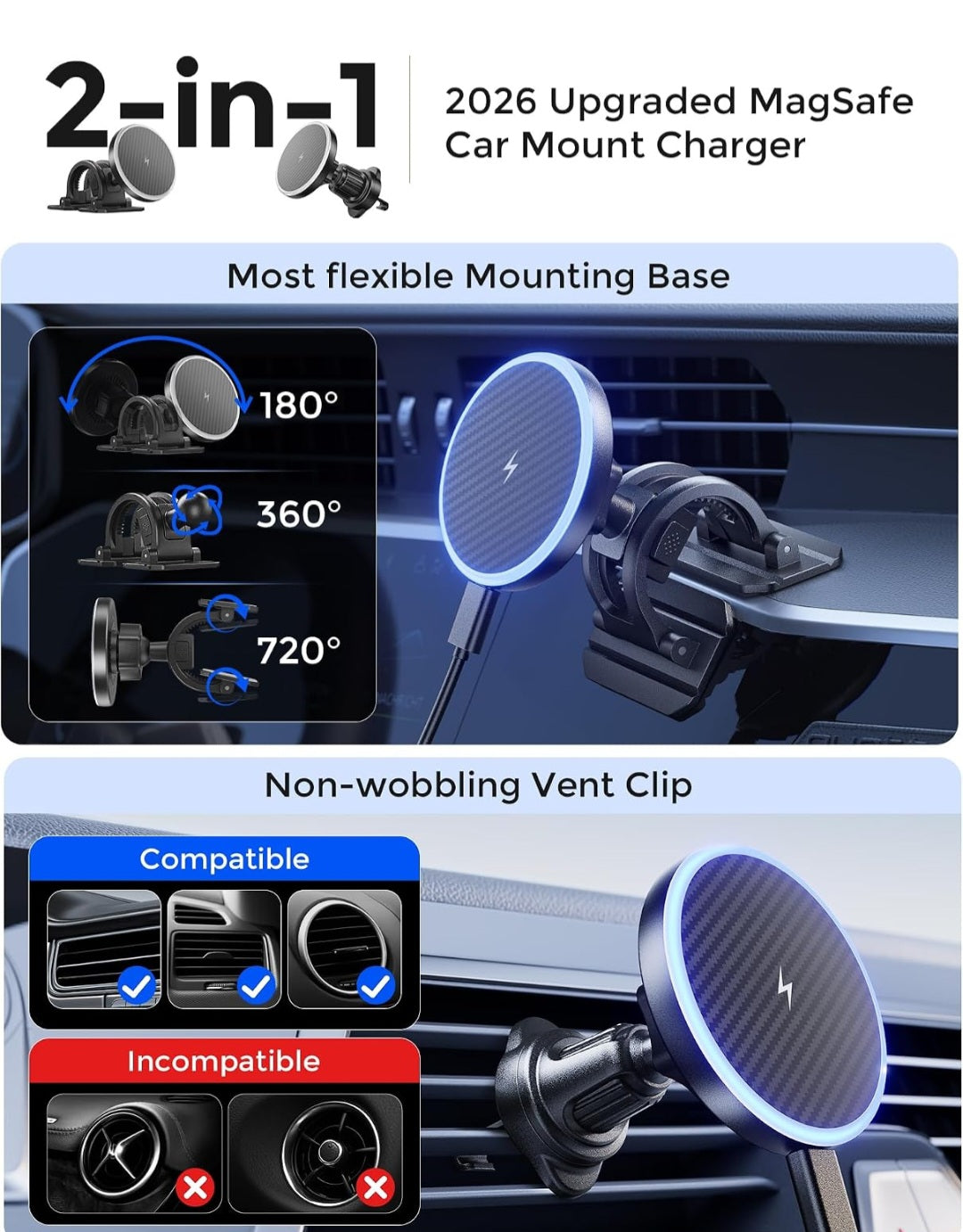 Magnetic Wireless car phone mount