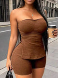Women's Solid color Top & Fitted Shorts