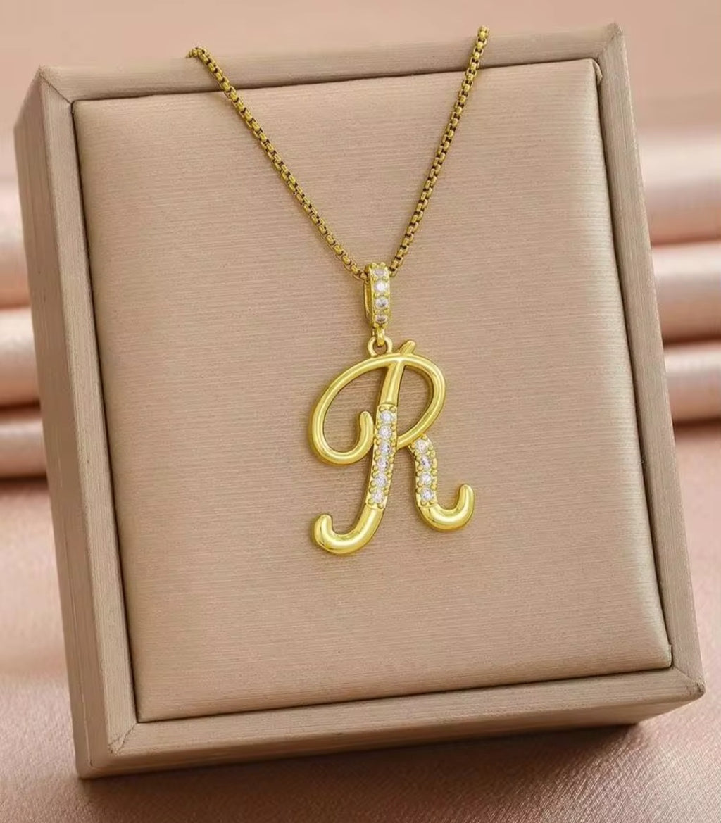 Gold Plated Stainless Steel Initial Necklace