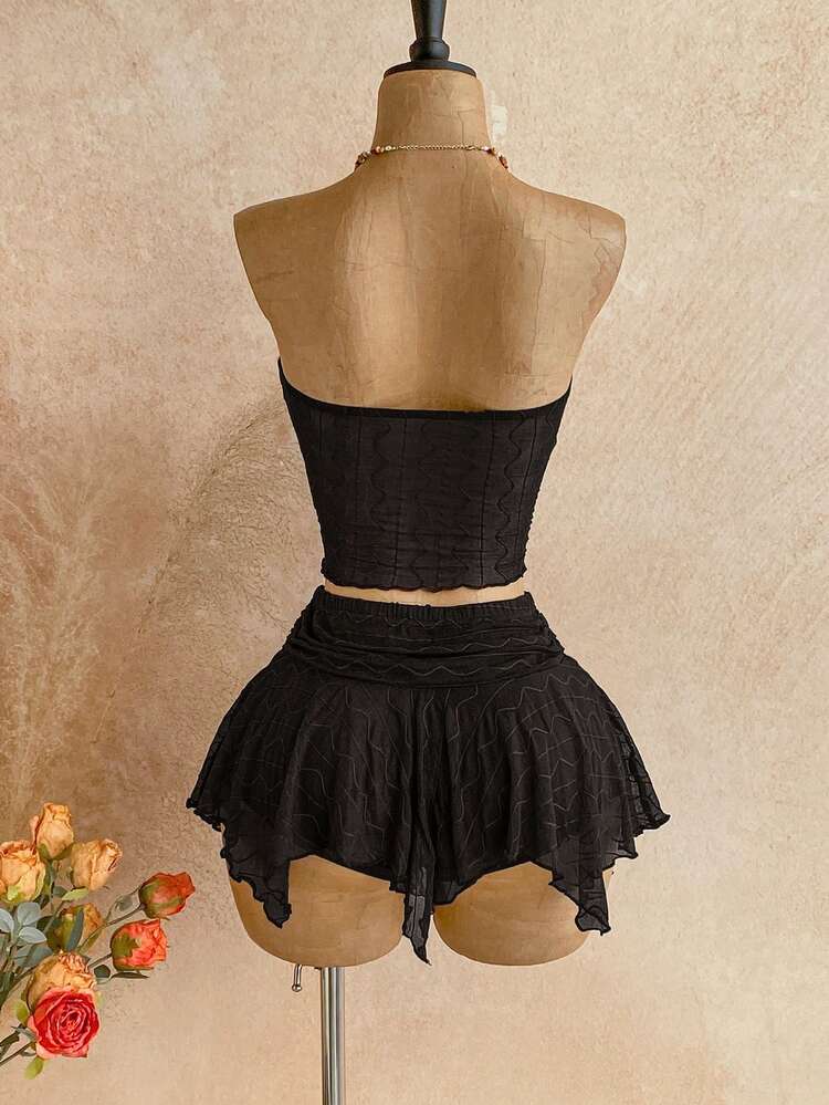 Soleia Floral Lace Twist Bandeau Top And Midi Skirt